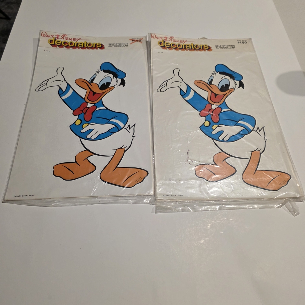 Vintage Walt Disney Donald Duck Decorators Self-Sticking Decal Sticker Lot of 2